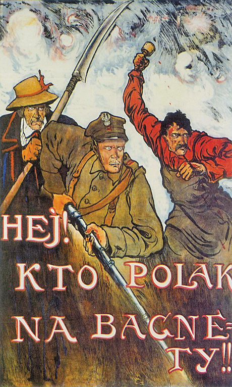 На польському плакаті 1920 року із закликом «Хто поляки — за багнети!» увічнено єдність жовнірів, робітників і селян.